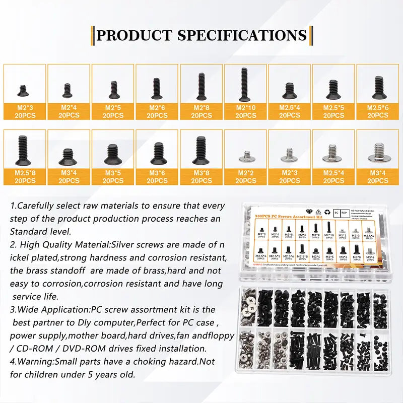 360pcs M2 M2.5 M3 Notebook Screws Black/Silvery Notebook Screws Kit Flat Head Screws with Screwdriver for Dell for Sony IBM HP