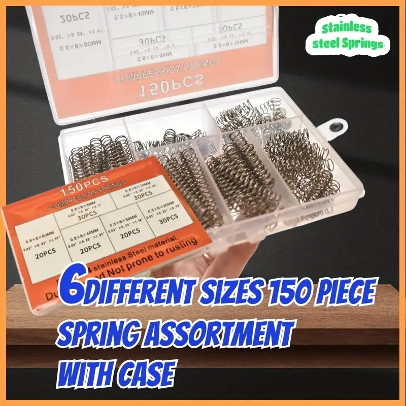 150 Pcs Stainless Steel Compression Springs Assortment Kit