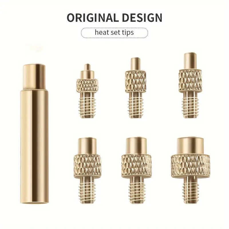 Brass Heat Insert Nut Tool Kit for 3D Printers - M2 to M8 Sizes, Compatible with Standard Soldering Iron Tips, Polished Finish