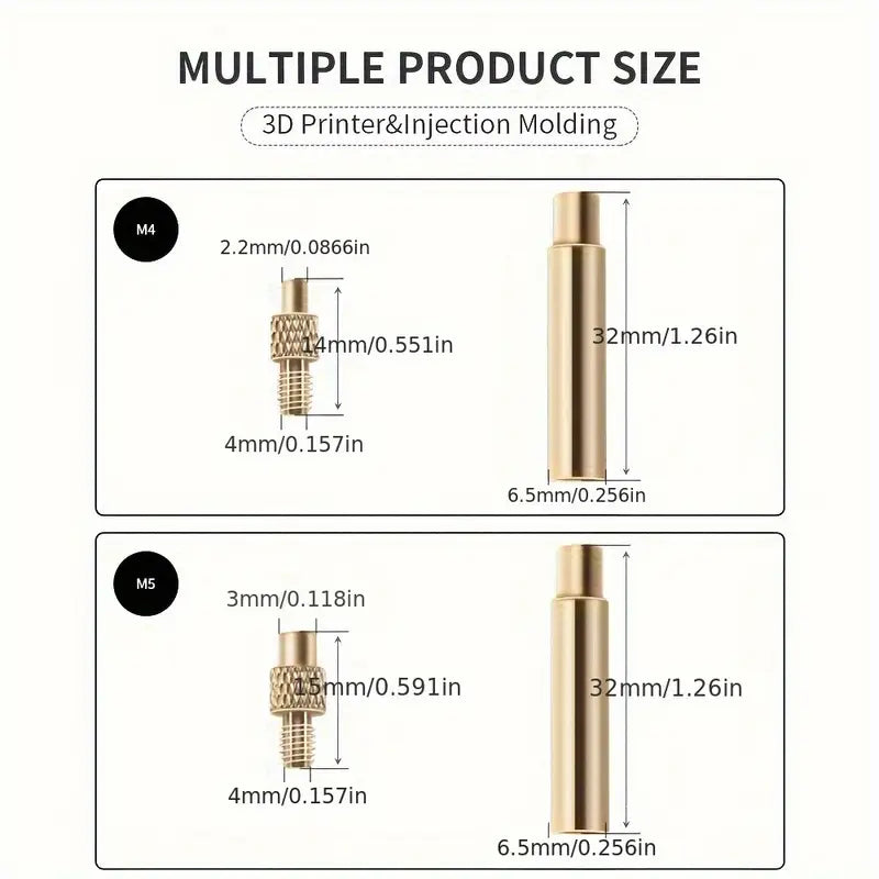Brass Heat Insert Nut Tool Kit for 3D Printers - M2 to M8 Sizes, Compatible with Standard Soldering Iron Tips, Polished Finish