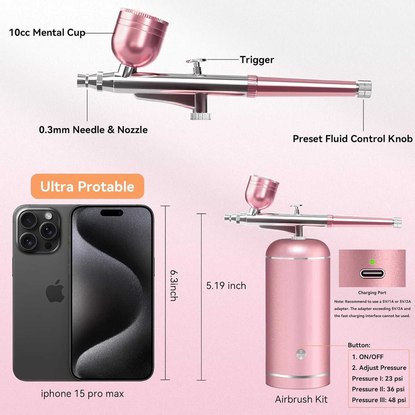 Airbrush Kit with Compressor - 48PSI High-Pressure