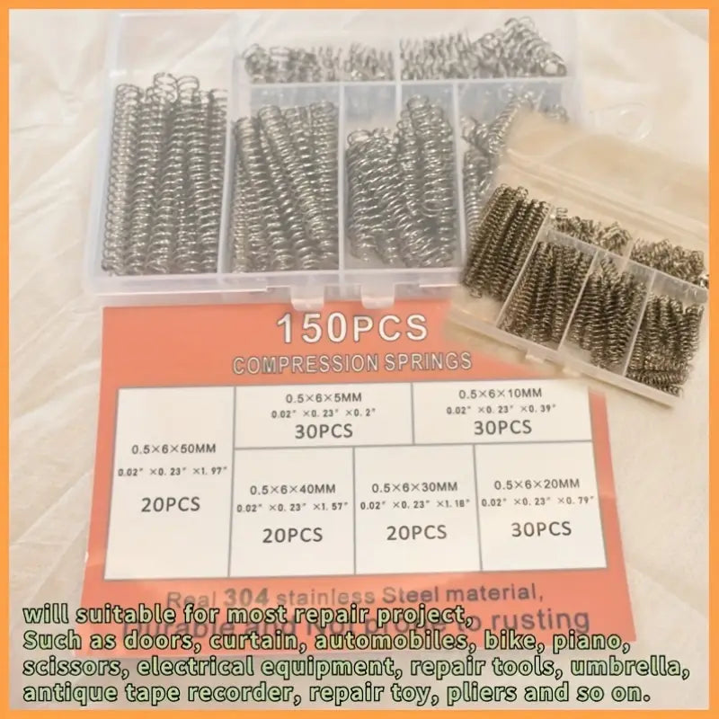 150 Pcs Stainless Steel Compression Springs Assortment Kit