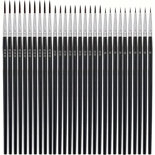 30pcs Fine Detail Paint Brush Set - #0, #00, #000 Sizes for Miniatures & Crafts - Nylon Bristles for Watercolor, Acrylic, Oil Painting