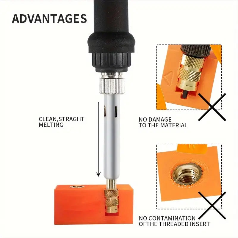 Brass Heat Insert Nut Tool Kit for 3D Printers - M2 to M8 Sizes, Compatible with Standard Soldering Iron Tips, Polished Finish